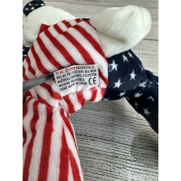 Beanie Babies SPANGLE BLUE WHITE & PINK Bears USA America Stars & Stripes 1999 - Picture 15 of 15